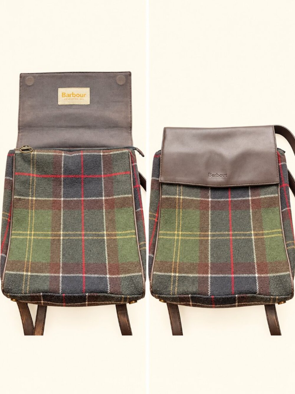 Barbour Classic Tartan Plaid Wool Mix Backpack Rucksack